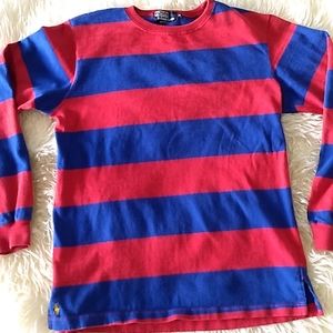 Vtg Polo red blue striped crew neck sweater medium
